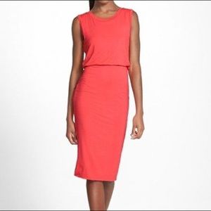 Large. Leith casual dress. Coral color. Sleeveless top and hits a calf length